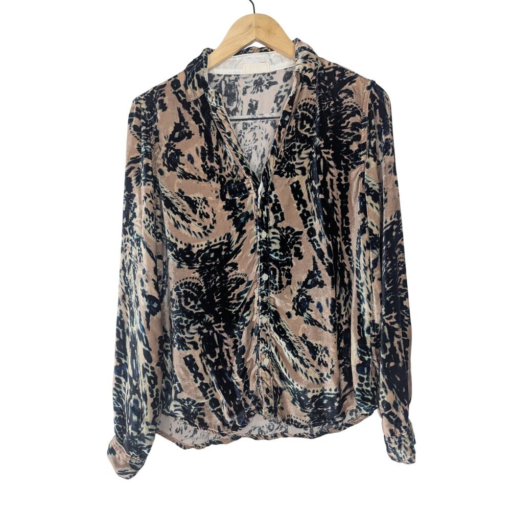 CP Shades Velvet Abstract Paisley Print Button Down Blouse Boho Whimsigoth